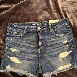 American Eagle Outfitters Distressed Dark Blue Denim Shorts